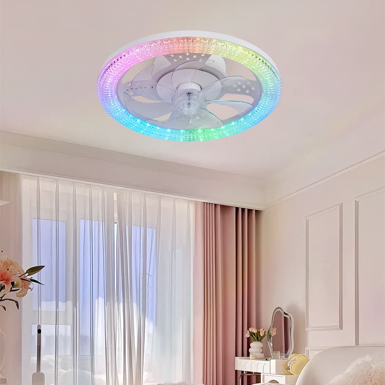 RGB cross-border fan lamp bedroom ceiling lamp living room ceiling fan lamp graffiti modern simple smart electric fan