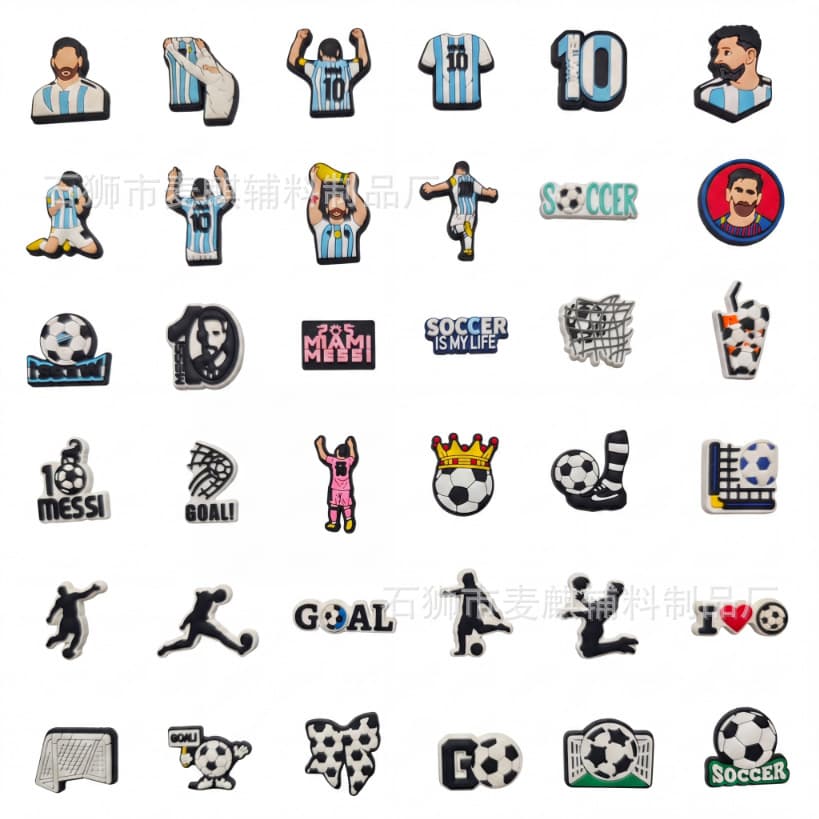 Cross-border Football Series Shoe Charms Shoe Buckles Croc Shoe Accessories DIY Shoe Decoration Accessories PVC Soft Rubber Shoe Buckles Wholesale