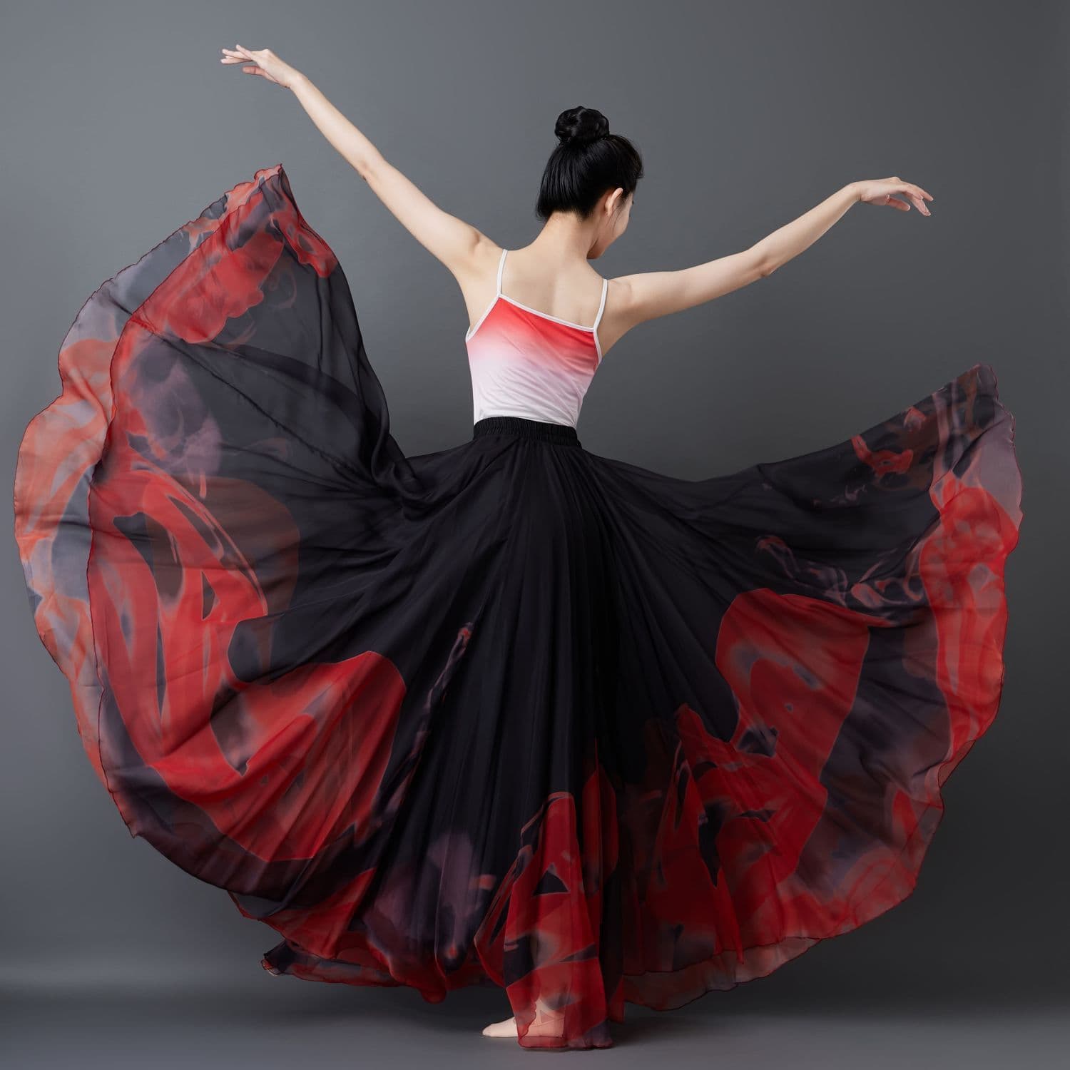 Classical dance flame gradient Tencel 900 degree large swing skirt 14m dance performance costume fairy elegant square dance
