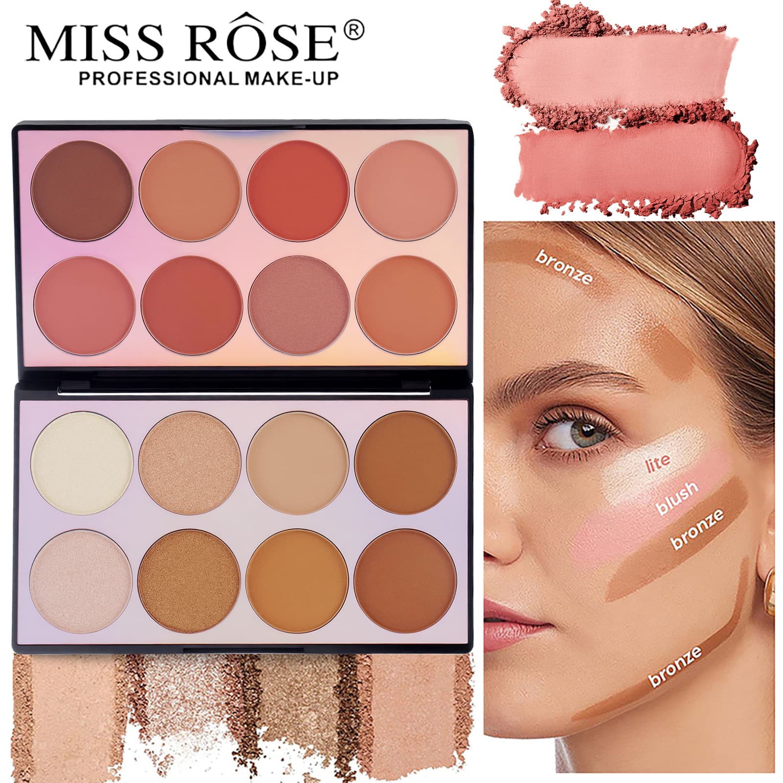 MISS ROSE Cross-border Matte Blush Highlighter Contour Set, European and American Makeup Eyeshadow Palette All-in-One