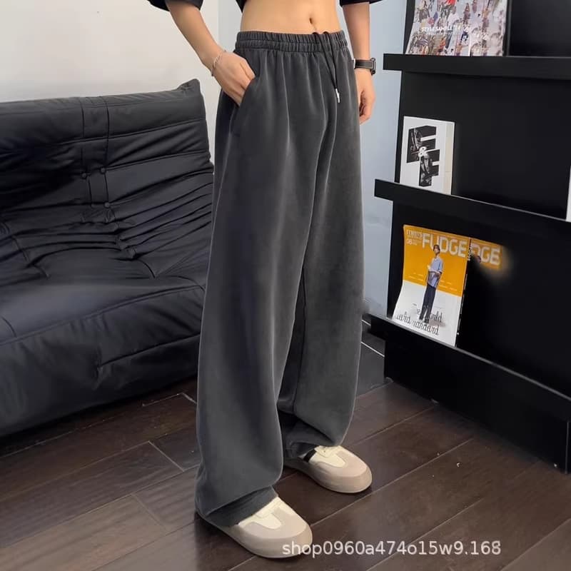 American Vintage Washed Heavyweight Sweatpants for Men and Women, Spring Casual Loose Wide-Leg Pants, Relaxed BF Style Straight-Leg Trousers
