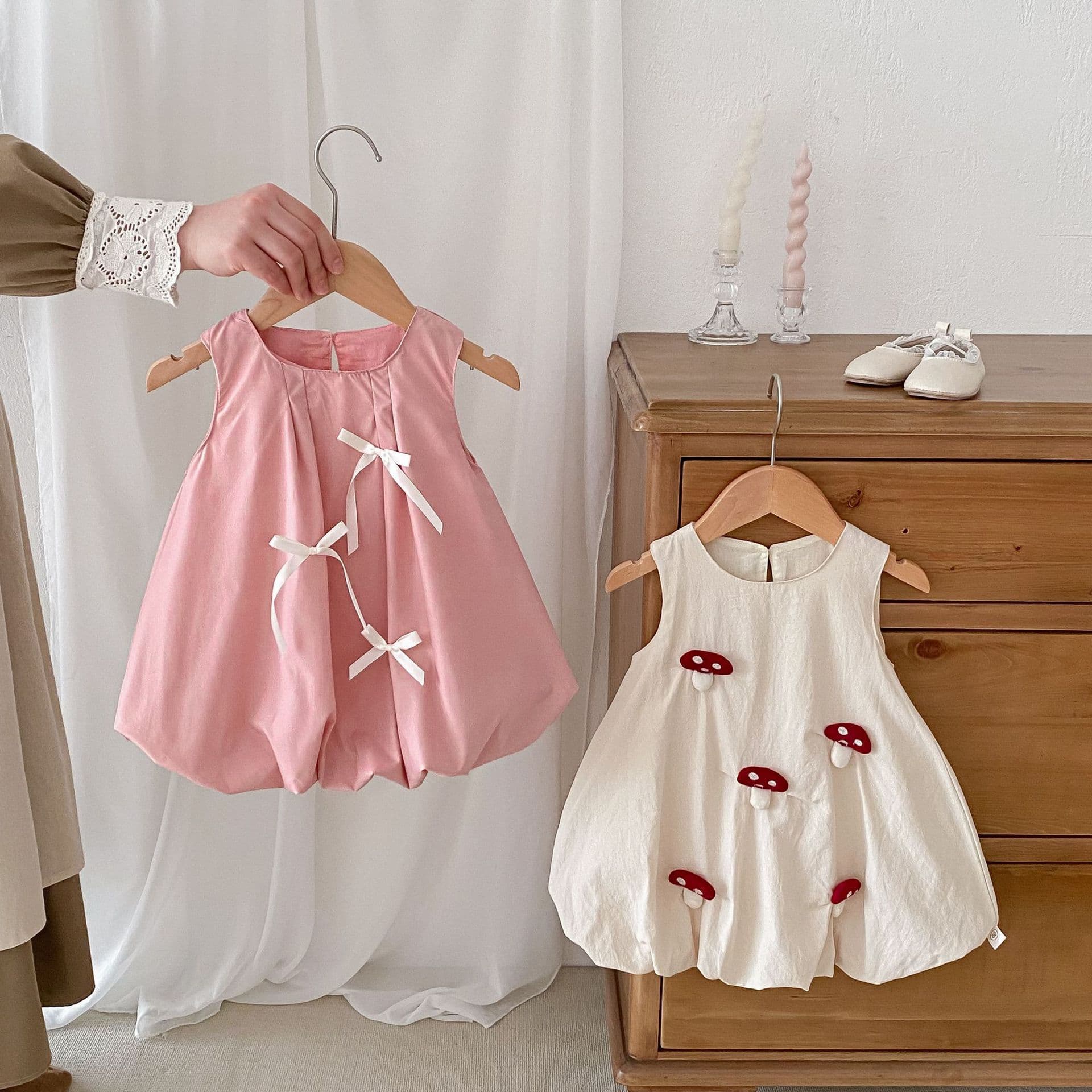 ins girls bow dress summer super cute Korean style baby versatile sleeveless cotton skirt bud skirt trend