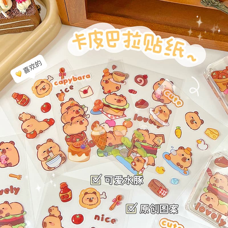 Capybara Journal Stickers Cartoon Capybara PET Stickers Student DIY Stickers Waterproof Cup Phone Case Adhesive