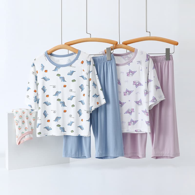Summer Girls Long-Sleeve Loungewear Girls Pajamas Parent-Child Matching Thin Style Medium-Large Boys Clothing Printed Cartoon Style
