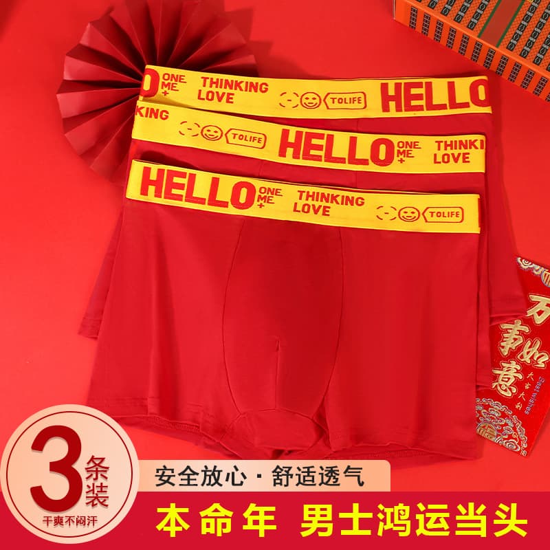 Year of the Horse Red Men's Boxer Briefs Autumn Winter Mid-Rise Underwear Men's Zodiac Year Red Underwear