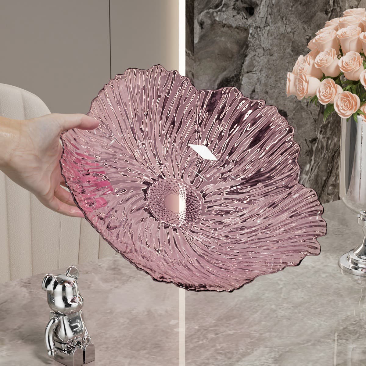 Light Luxury New Tall Fruit Plate for Home Living Room Snack Display Plate Petal Fruit Plate Coffee Table Dried Fruit Candy Plate