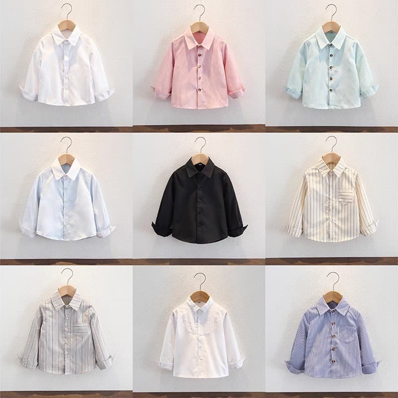 Boys solid color shirt, children's suit matching shirt, white black blue long-sleeved cotton shirt, velvet thickened shirt