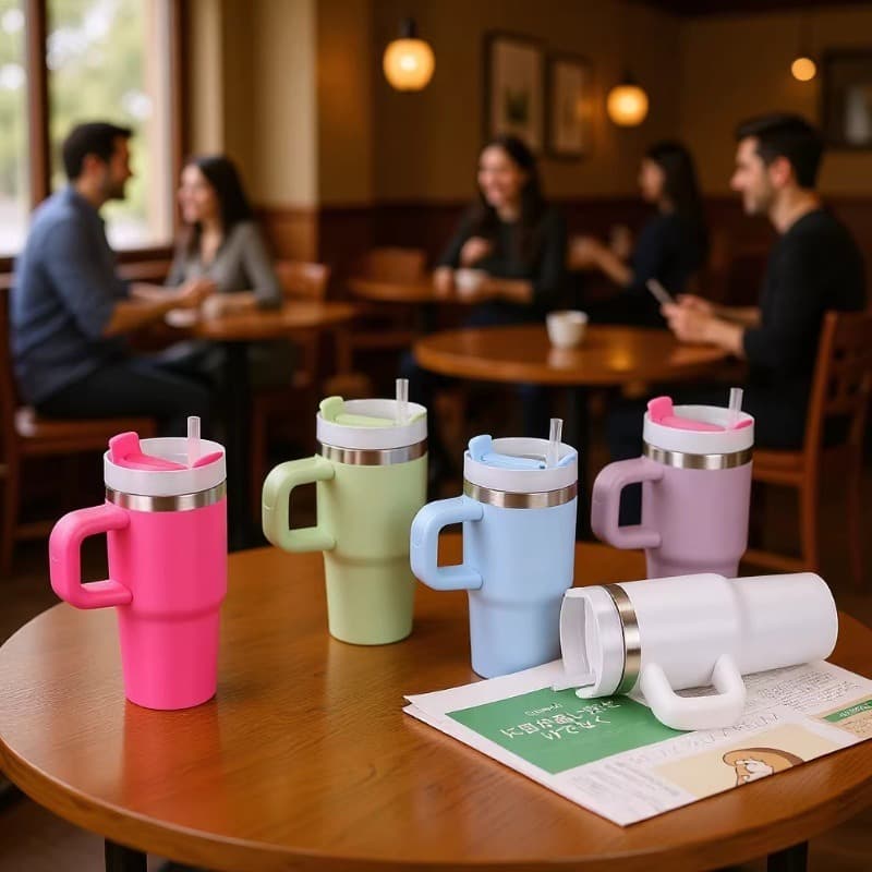 Cross-border Thickened Stainless Steel Insulated Mug 14oz Car Cup with Handle and Straw for Men and Women