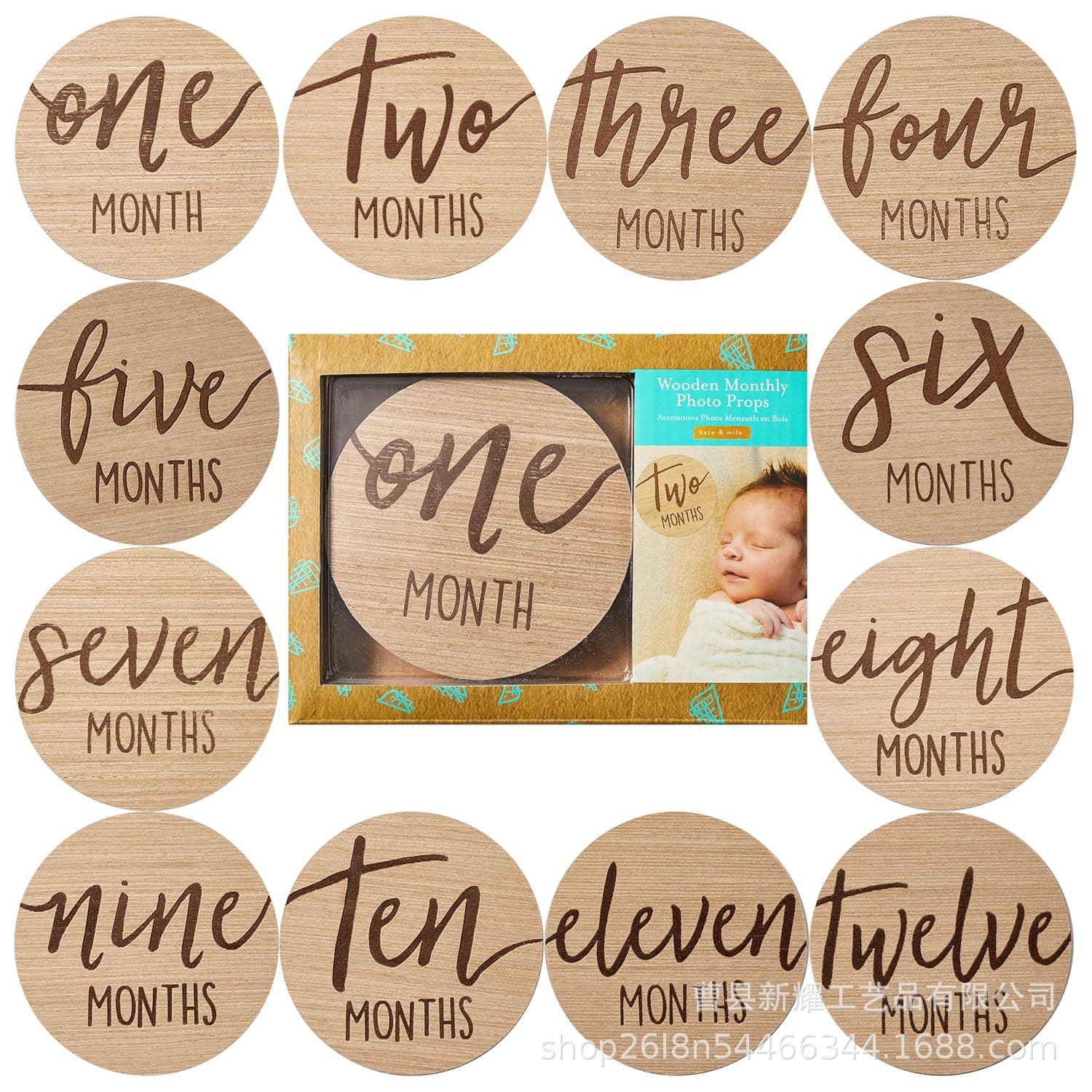 Spot wooden baby milestone mark plate birth announcement can be engraved with logo month commemorative card to catch week props