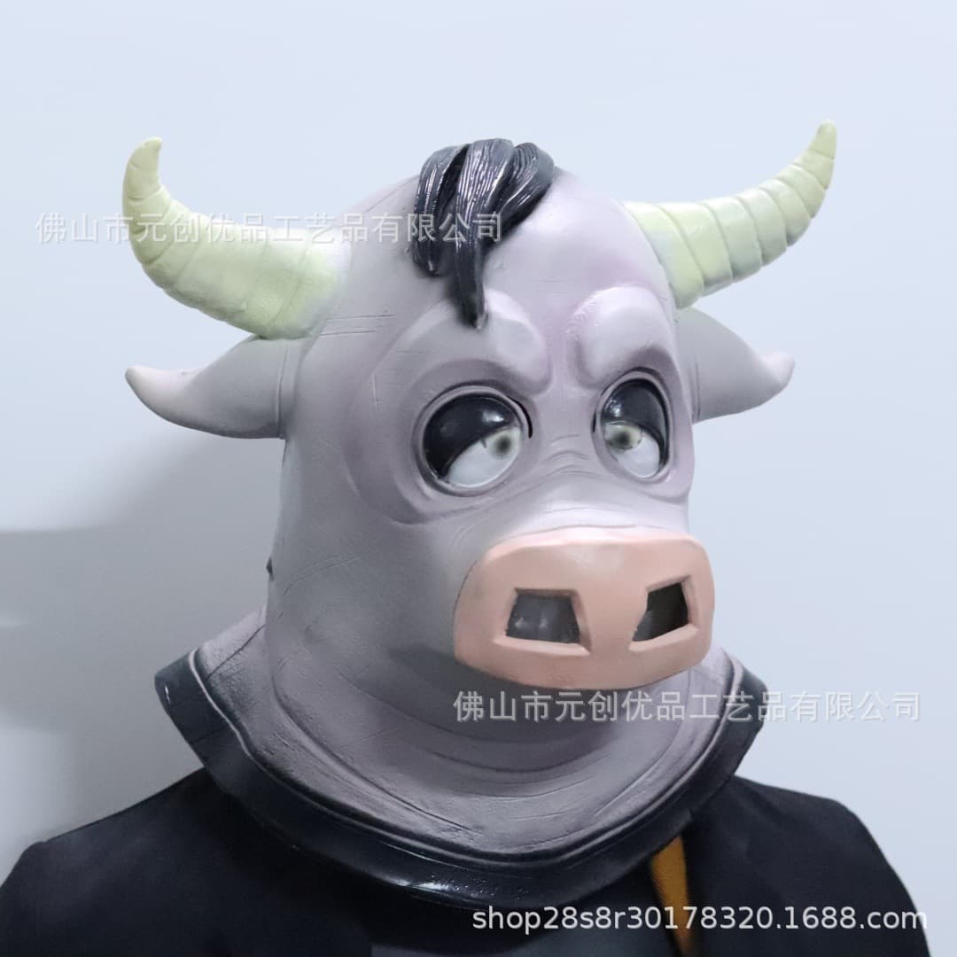 Funny Cartoon Minotaur Horse Head Mask Halloween Spoof Animal Headgear Holiday Party Live Broadcast Dress Up Props