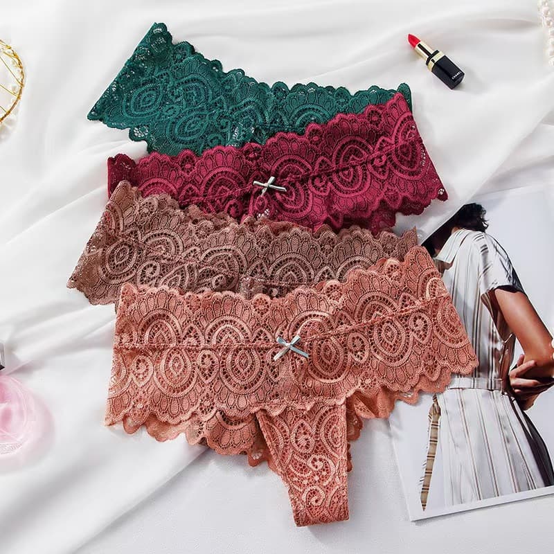 Women's Seamless Mid-Waist High-End Lace Panties, European and American Plus Size Thong