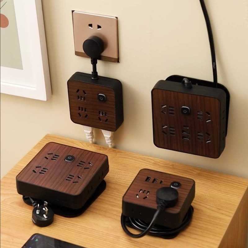 Wood Grain Socket Artistic Style Multi-Functional Cord Winding Power Strip with USB Interface, Long Cord for Home and Office Use