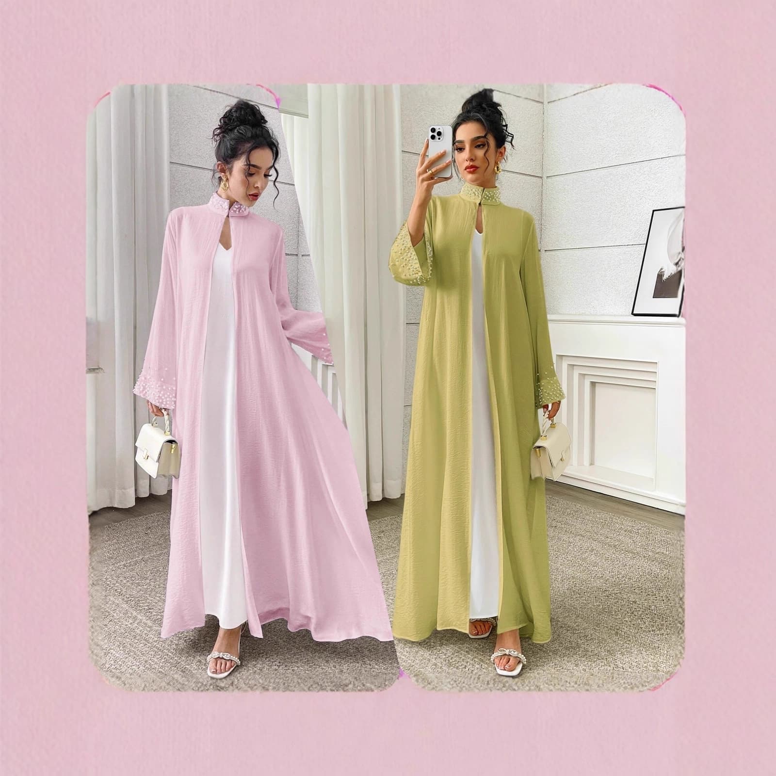 Elegant Pearl Long-Sleeve Cardigan Robe
