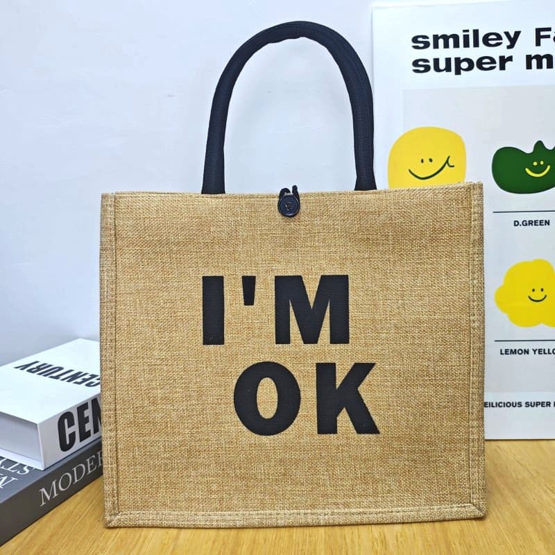 Cross-border Hot Selling Linen Tote Bag Large Capacity Lunch Bag Women's Retro Letter Print Handbag Office Commuter Bag