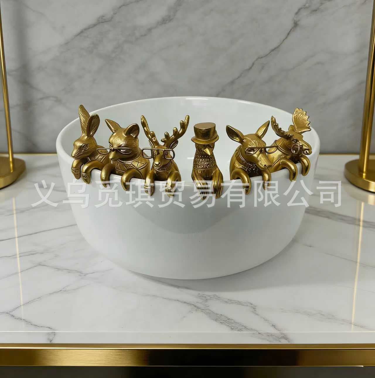 Vintage Antique Bronze Animal Figurine Ornament Indoor Home Decor Living Room Mantel Resin Craft Desktop Flower Pot Decoration