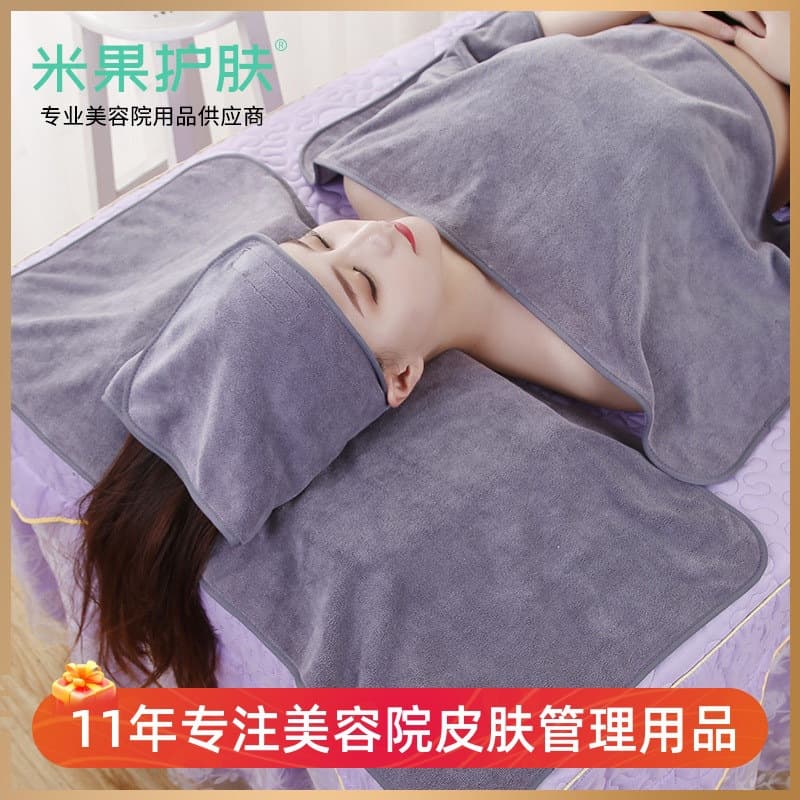 Skin Care Towel 3-Piece Set: Beauty Salon Turban, Chest Towel, Pillow Towel, Headband with Velcro to Hold Hair