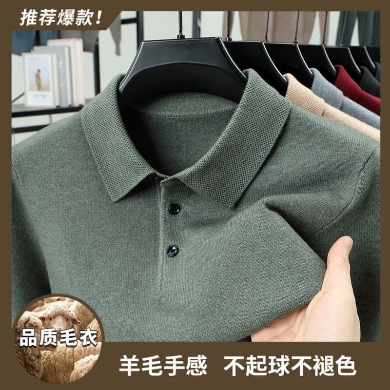 Thickened Turn-down Collar Knit Sweater 500g Wool Sweater Autumn Winter Business Casual Base Layer Warm Loose Fit Sweater Drop Shipping