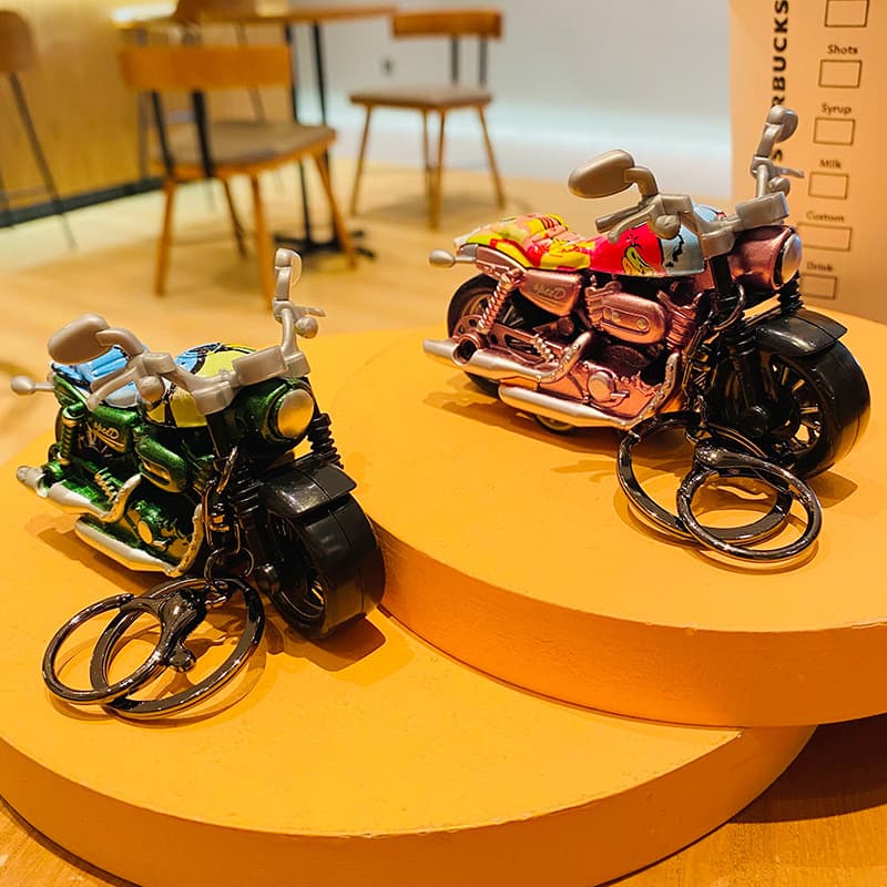 Creative Cartoon Alloy Motorcycle Toy Boys Car Keychain School Bag Pendant High-end Small Gift Wholesale