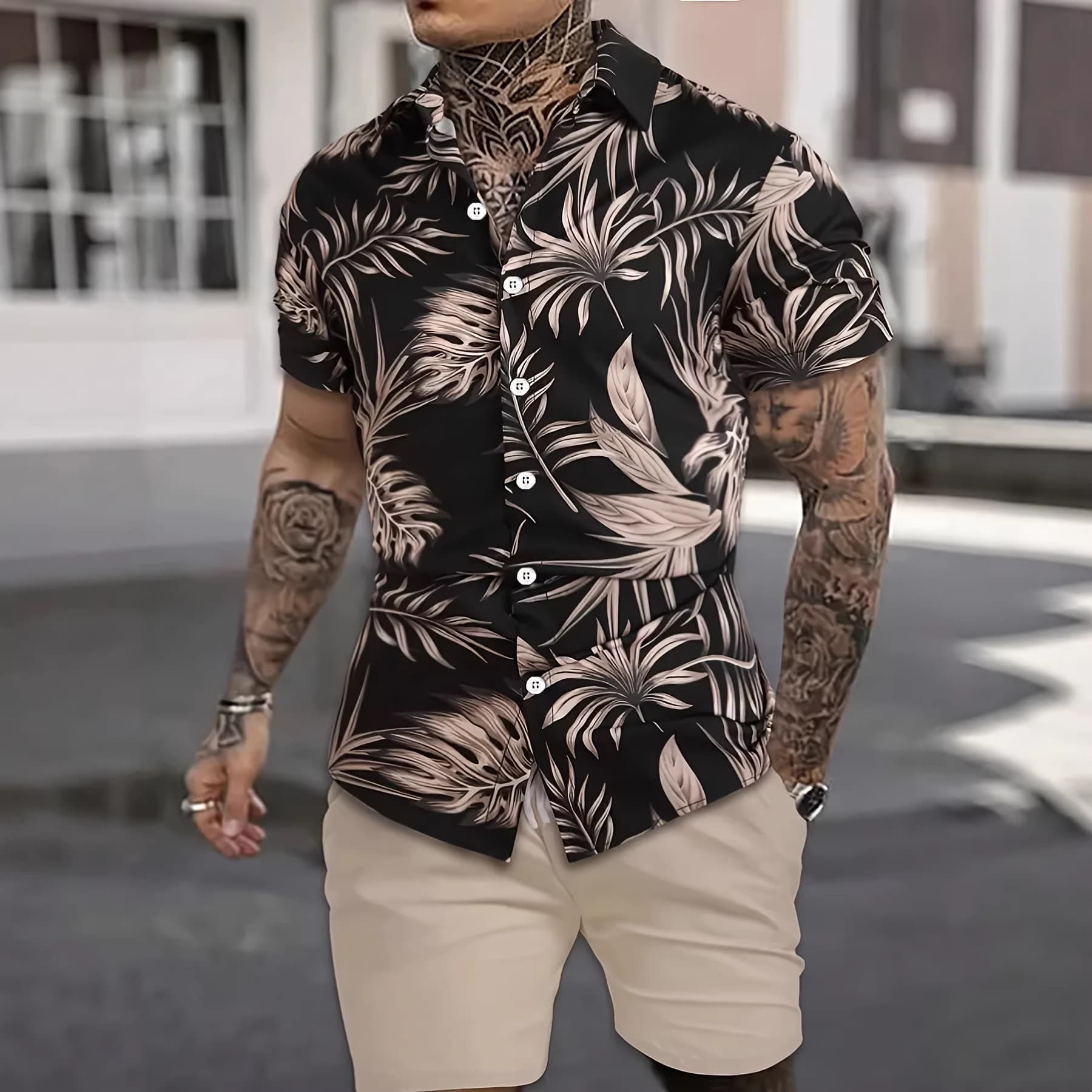 Amazon Independent Cross-border Men's Slim Fit Short Sleeve Shirt Suitable for Summer Men's Casual Shorts Set