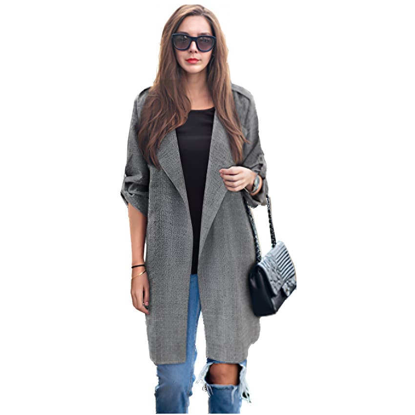 Cross-border Plus Size Women's Clothing, AliExpress Europe and America Hot Selling Plus Size Spring Autumn Midi Coat, Cardigan, Casual Blazer, Trench Coat