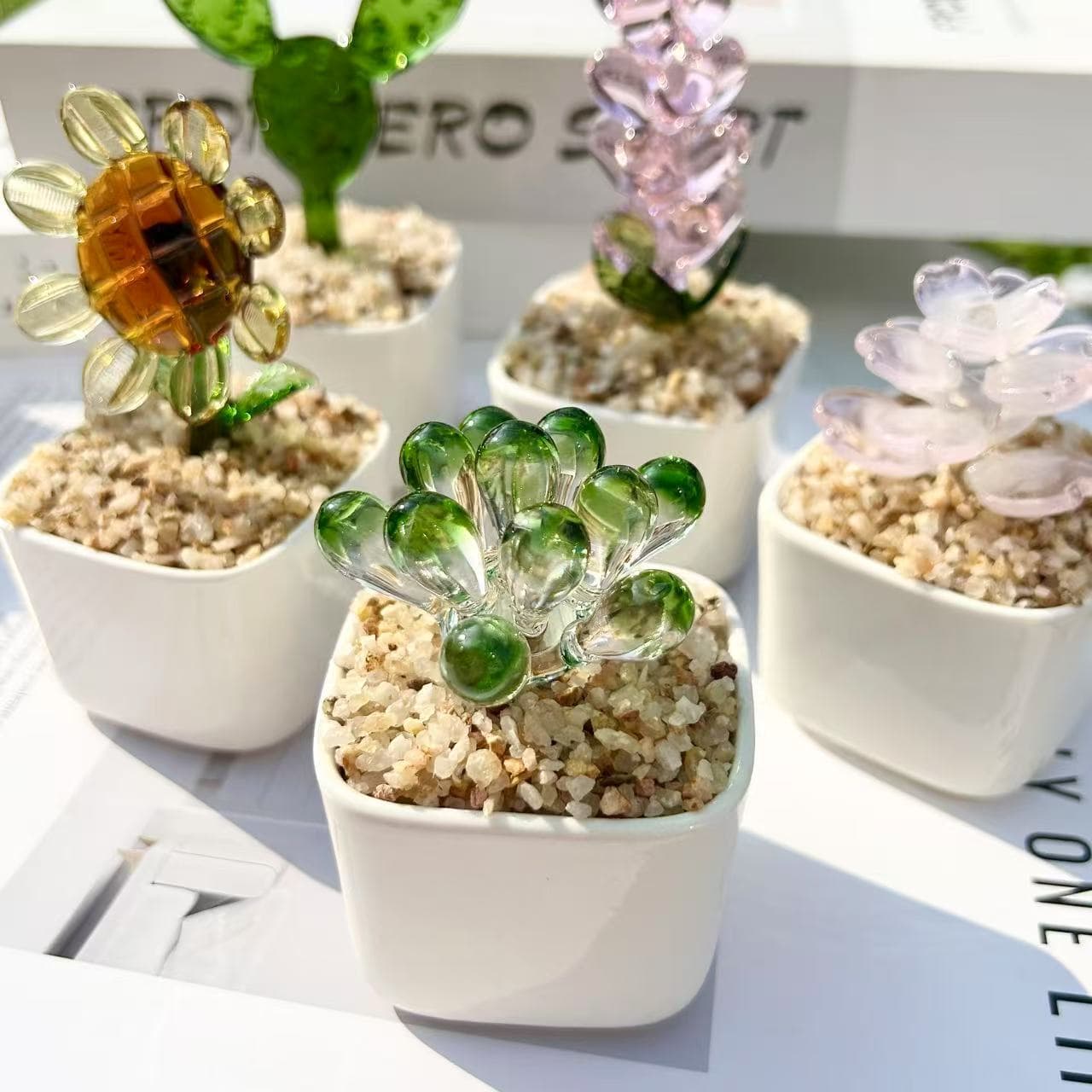 Handmade Glazed Succulent Hyacinth Flower Desktop Ornament, Glass Simulation Creative Plant Micro Landscape Potted Decor