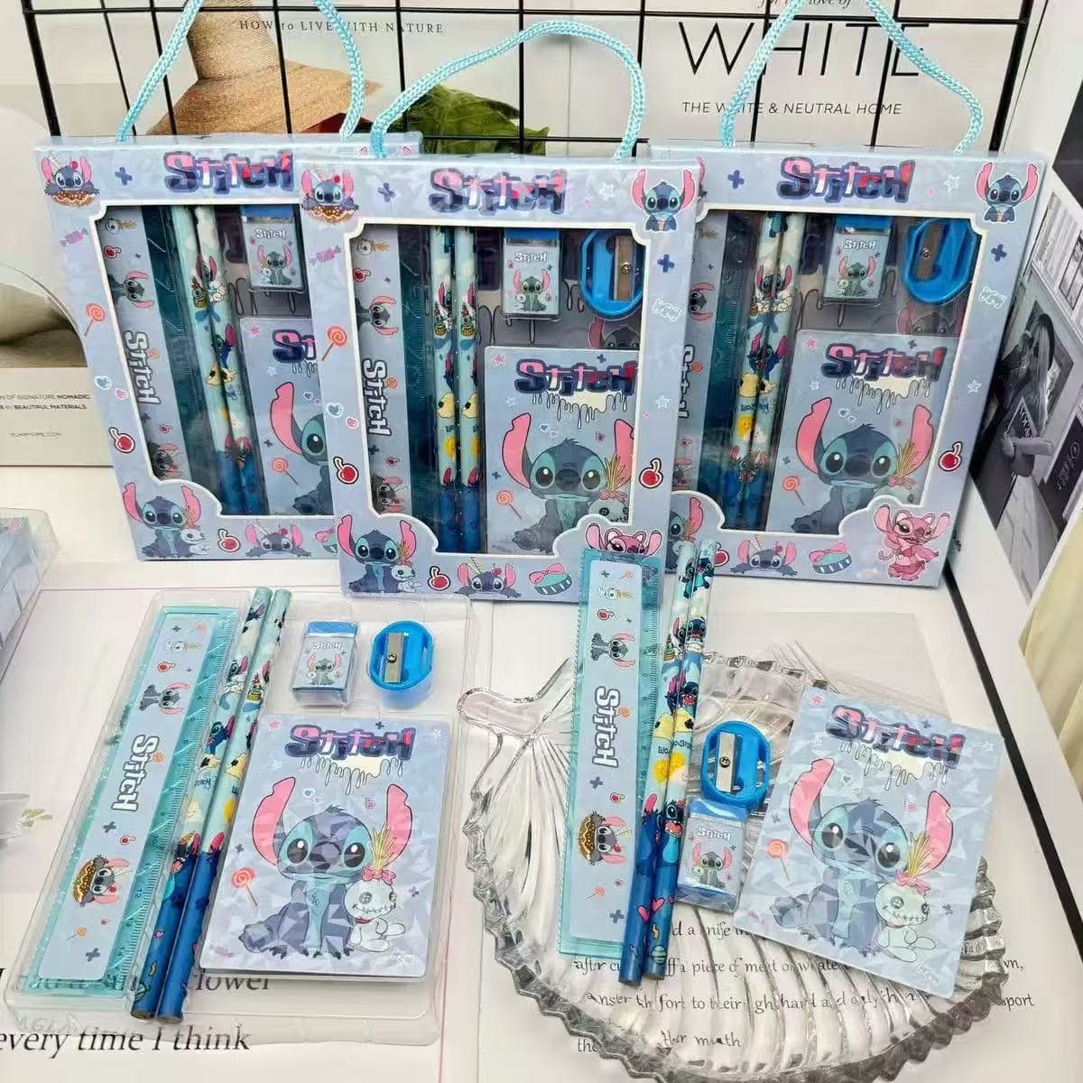 Sanrio Stitch Wooden Pencil Ruler Sharpener Eraser Portable Stationery Set Student Stationery Set