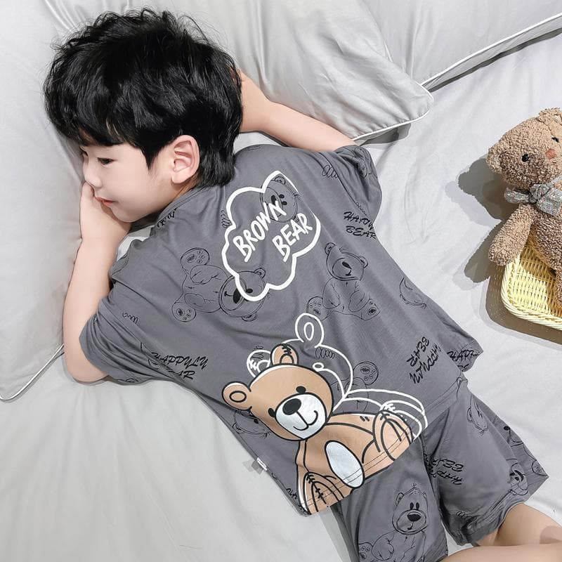 Children's Pajama Set Modal Summer Thin Short Sleeve Air Conditioning Wear for Boys Soft Homewear