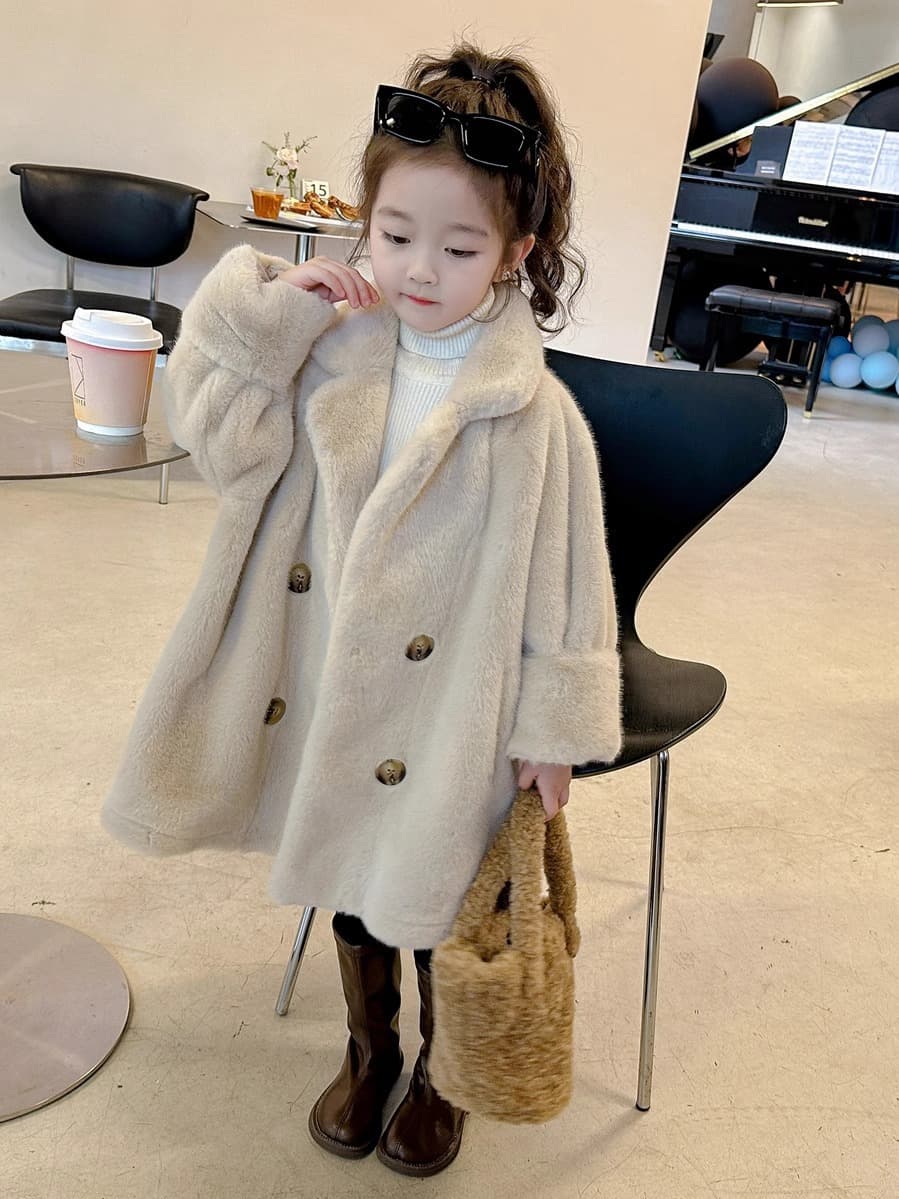 Girls' Faux Mink Fur Coat Middle-Length Winter Trendy Integrated Leather And Fur Children's Outerwear Korean Style Polyester