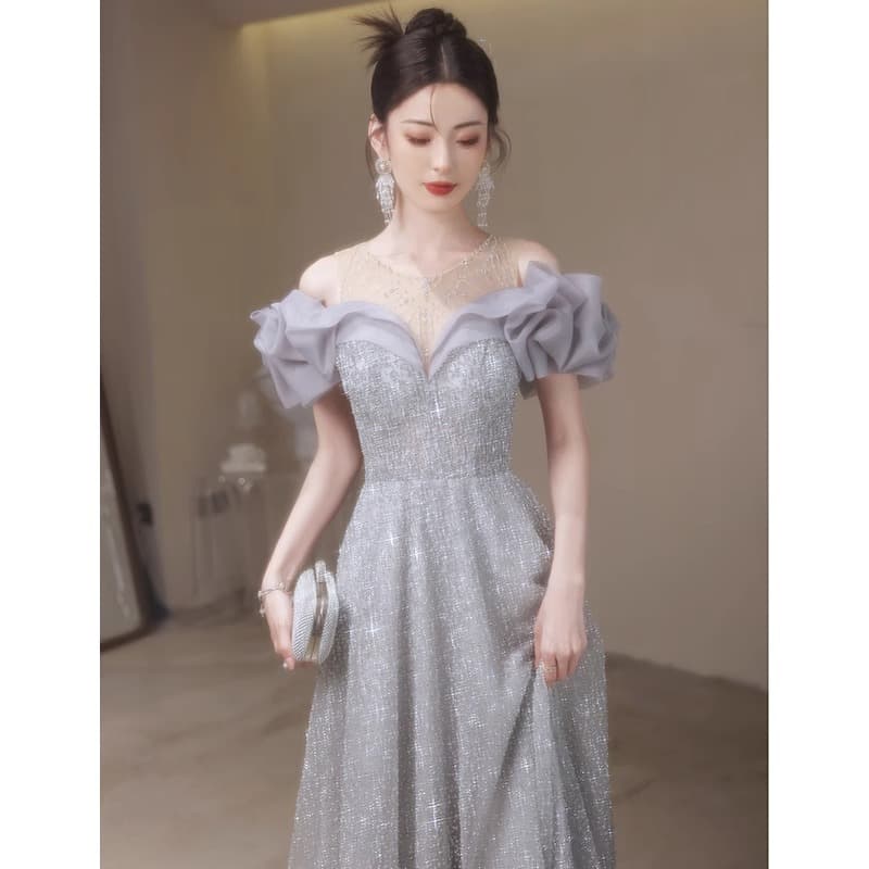 One-Shoulder Evening Gown Women Elegant Fairy Banquet Host Long Dress Slim Fit Adult Ceremony Dress 2026 New
