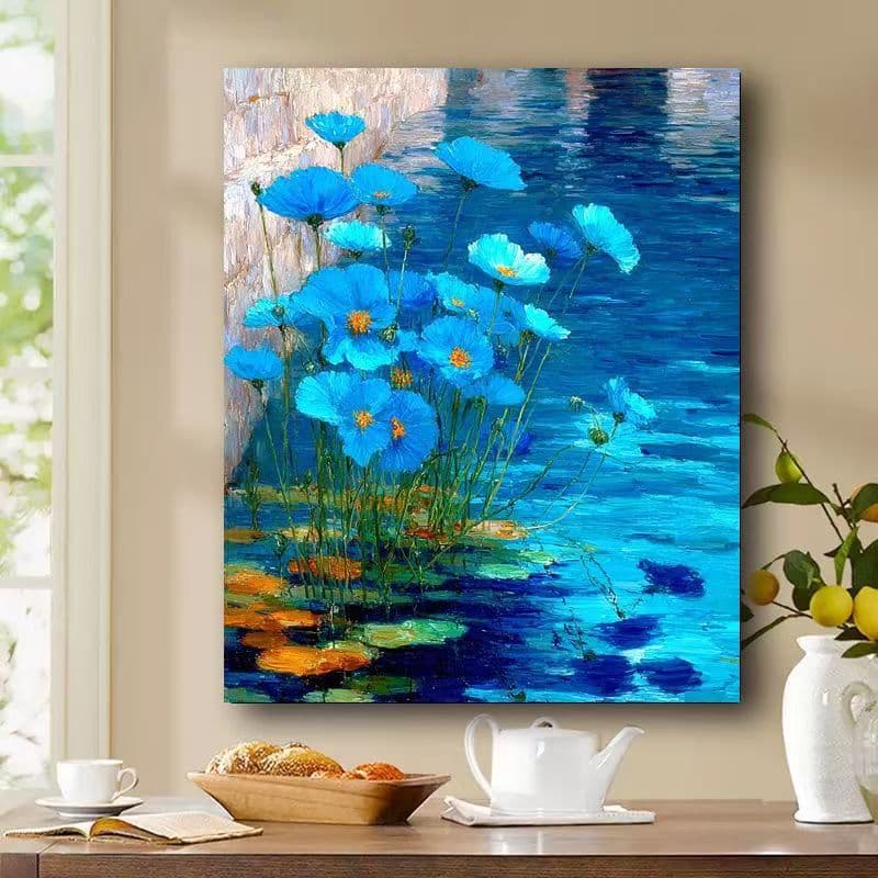 Lake view flower illustration digital oil painting diy cute decompression handmade graffiti coloring acrylic decorative ornaments