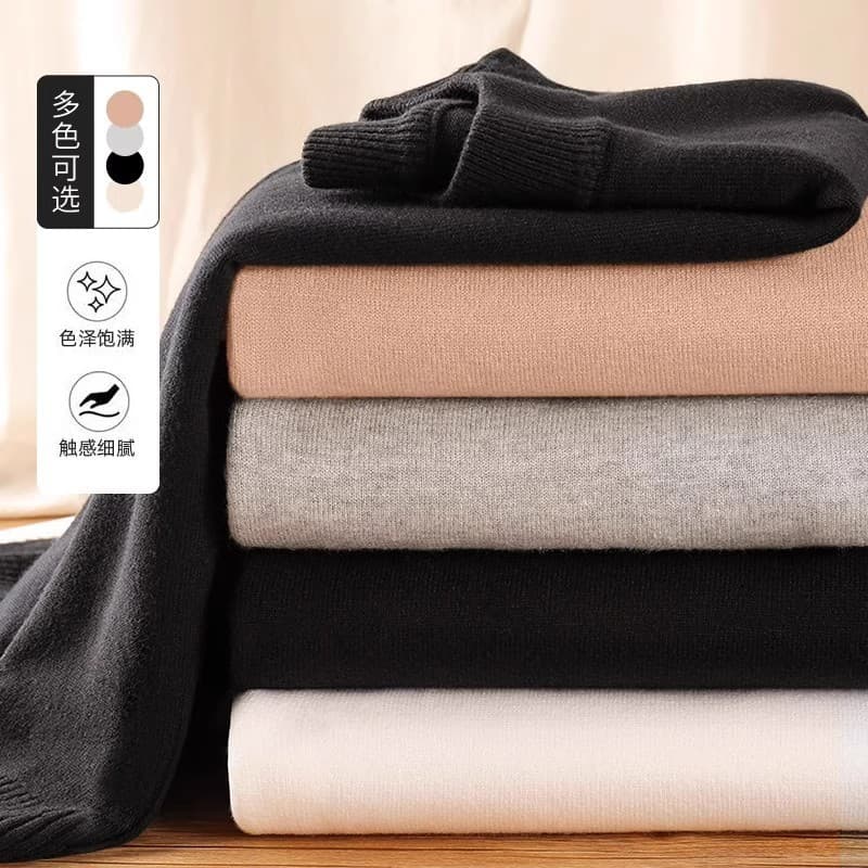 Autumn/winter fleece-lined half high neck sweater knitted shirt men's solid color minimalist inner base layer black wool youth