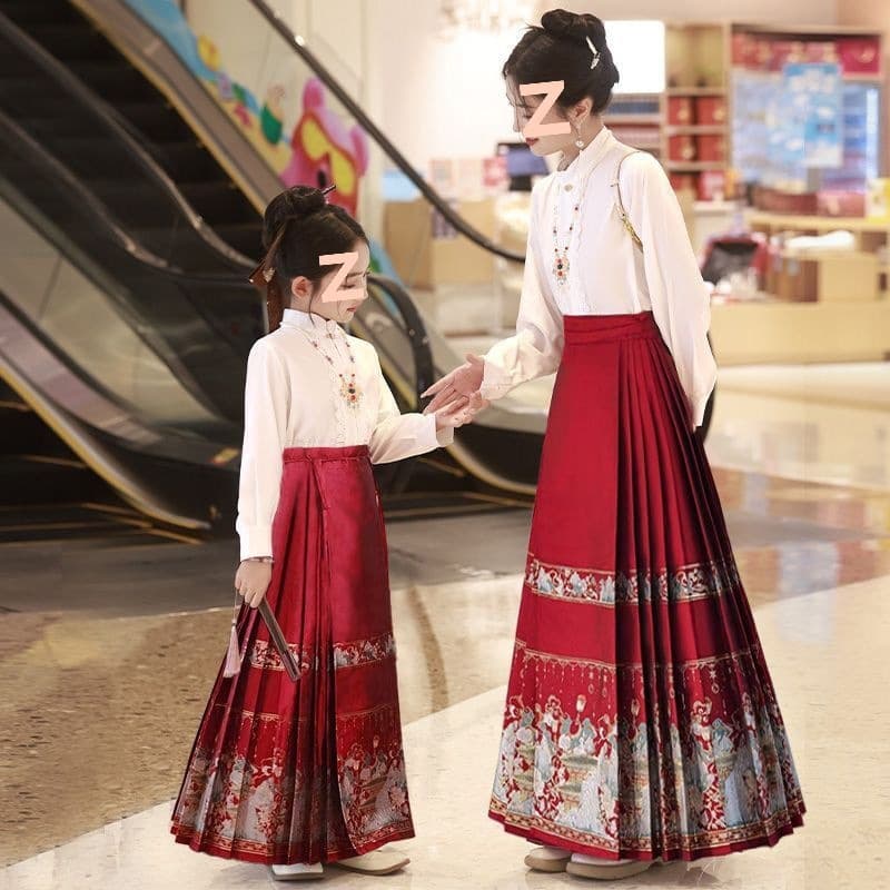 Horse-Face Skirt Parent-Child Set Mother-Daughter Set 2025 New High-End Hanfu Girls National Style Children Ancient Tang Suit Summer