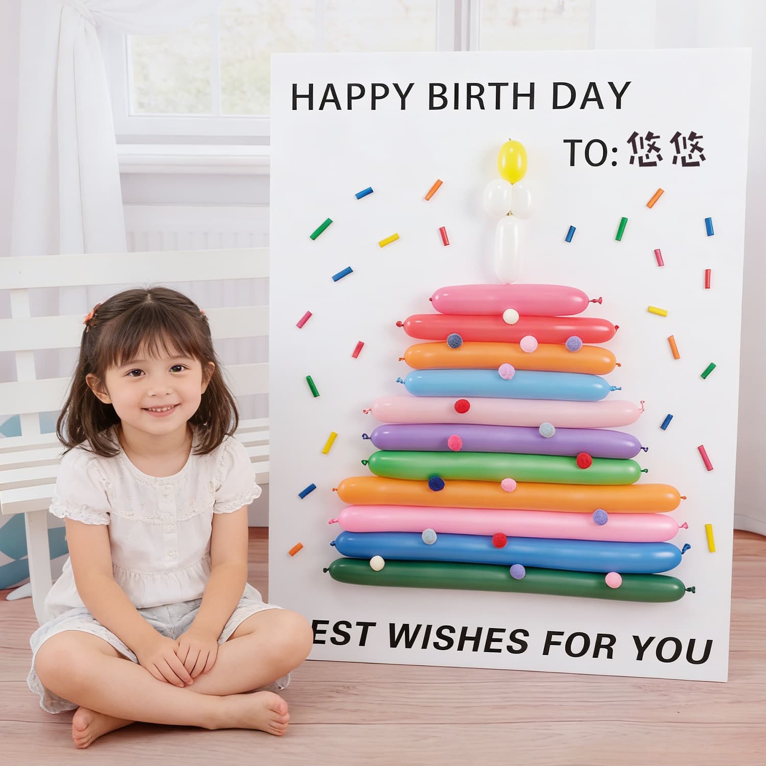 KT Board Birthday Long Balloons Kids First Birthday Party Cake Decoration Scene Decor Baby Photo Background Props