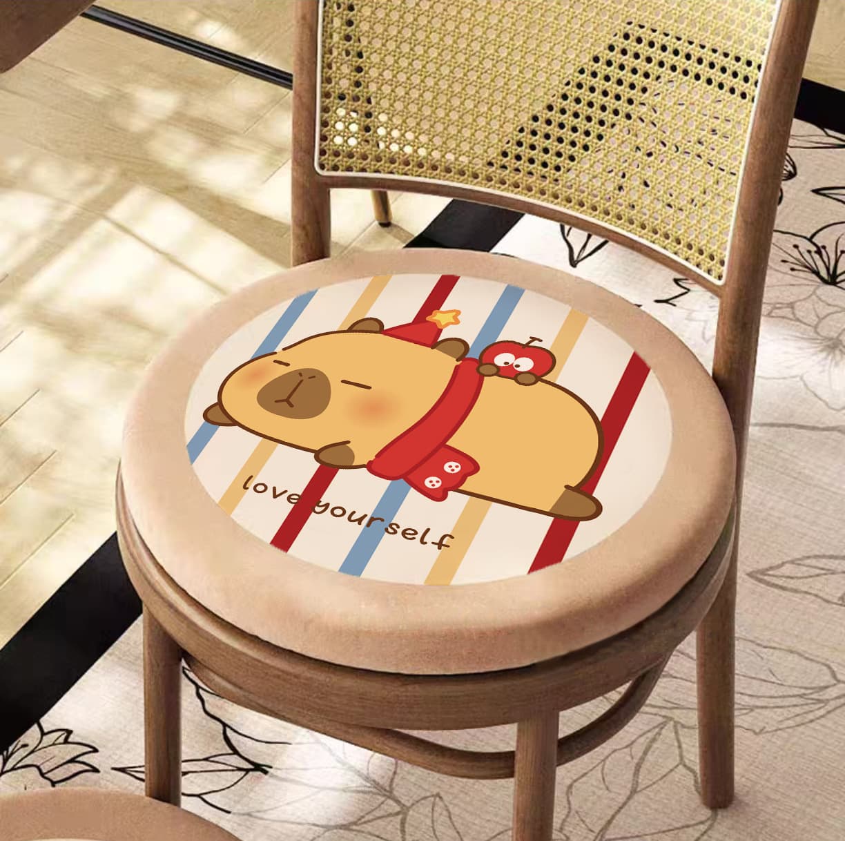Round Memory Foam Cushion, Thickened Stool Cushion, Round Chair Pad for Dining Room Living Room, Universal Cartoon Seat Cushion
