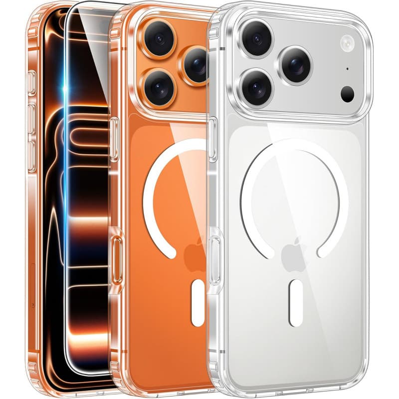 Suitable for iPhone17ProMax mobile phone case, transparent airbag magnetic suction protective cover, Apple 16E anti-fall and non-yellowing 5