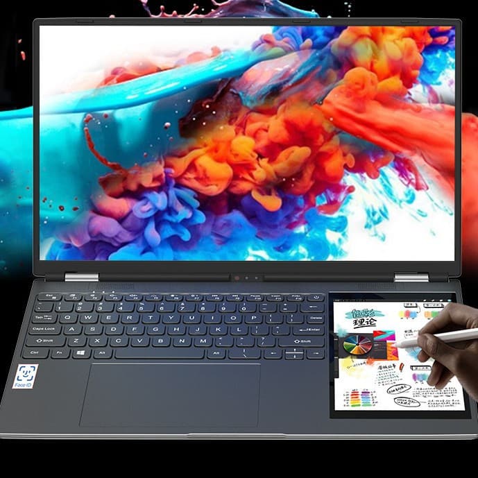 Factory 15.6-inch + 7-inch Infrared Face Recognition Dual-Screen Touch Business Laptop for Design and Office Use Wholesale
