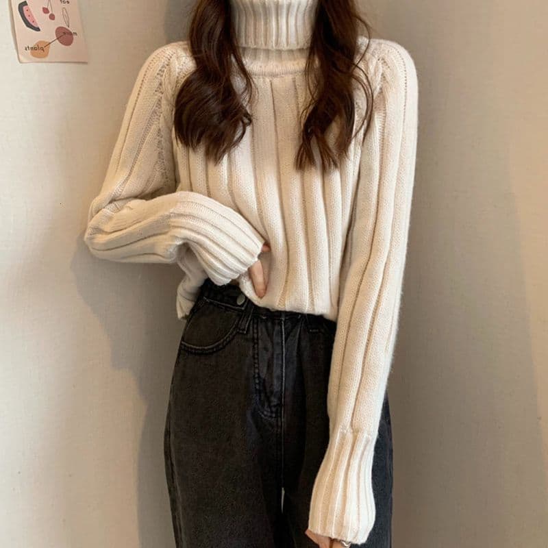 Cross-border Korean-style High-neck Cable-knit Thick Pullover Sweater for Women, 2025 Autumn/Winter Retro Soft Short Base Knit Top