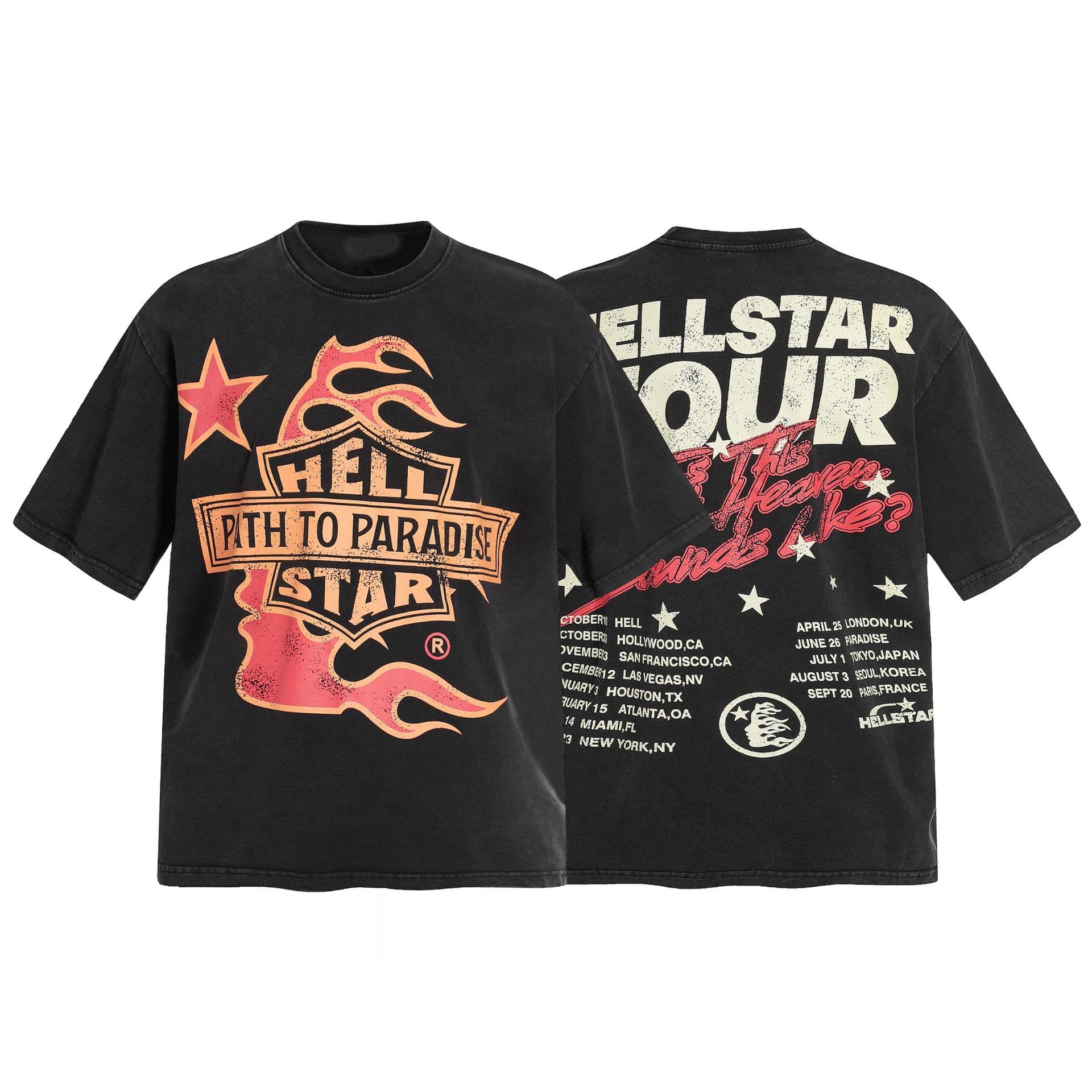 2025 Cross-border American High Street New Half-Sleeve Starry Sky Flame Letter Washed Vintage Loose Short-Sleeve T-Shirt