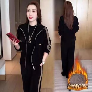 [European Cotton Fleece Composite Arctic Fleece] 2026 Autumn Winter New Fashion Patchwork Slimming Warm Sportswear Set