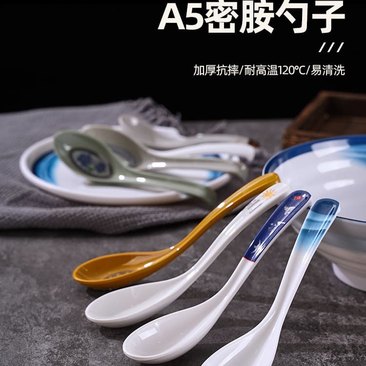 Melamine Spoon Commercial Catering Restaurant Long Handle Spoon Imitation Porcelain Plastic Small Soup Ladle Spoon Hooked Spoon