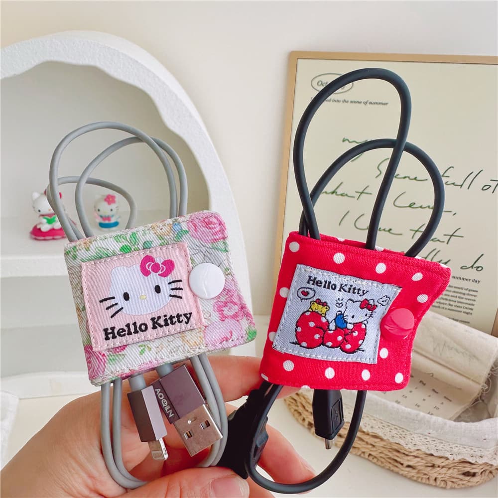 Cute Kitty Fabric Data Cable Storage Clip Handmade KT Charging Cable Storage Card Holder Wholesale