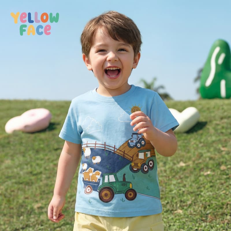 Cross-Border Supply Boys' Pastoral T-Shirt Farm Animal Tractor Print Kids Short Sleeve T-Shirt Spring Summer Top