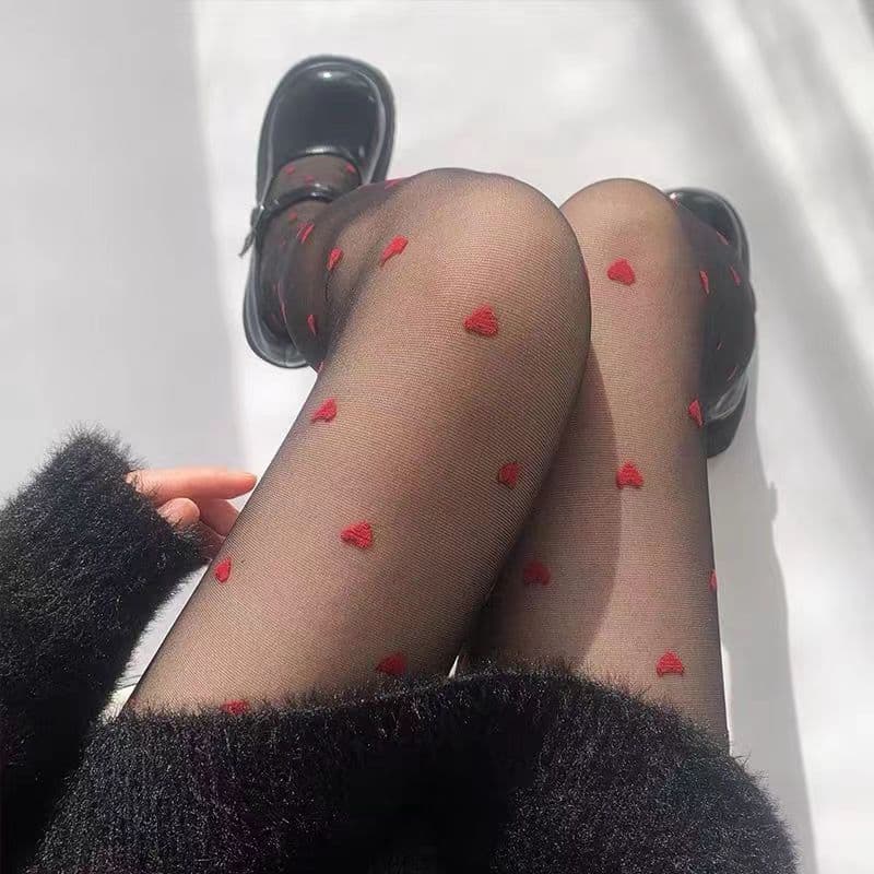 Thin Polka Dot Stockings for Women with Bowknot, Milk White Pantyhose, Red Heart JK Black Stockings, Sun Protection, Natural Look