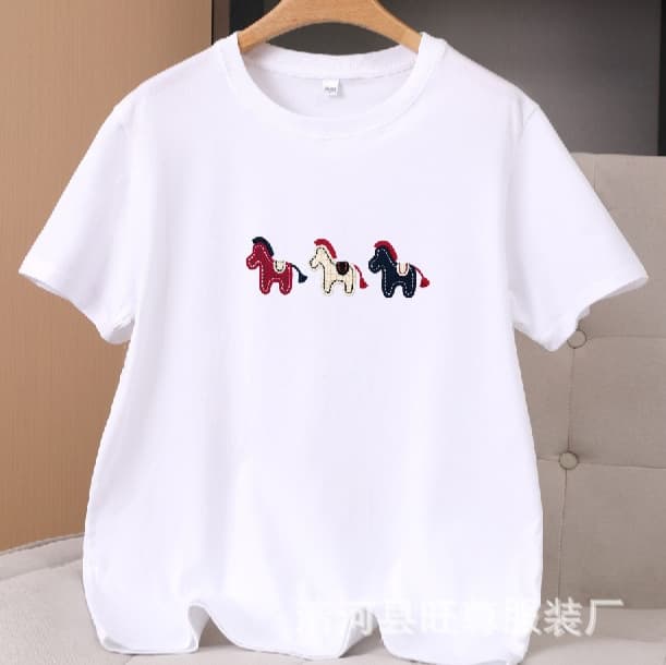 Summer 2026 new style pony print pure cotton short-sleeved women's shoulder loose casual inner bottoming shirt top T-shirt