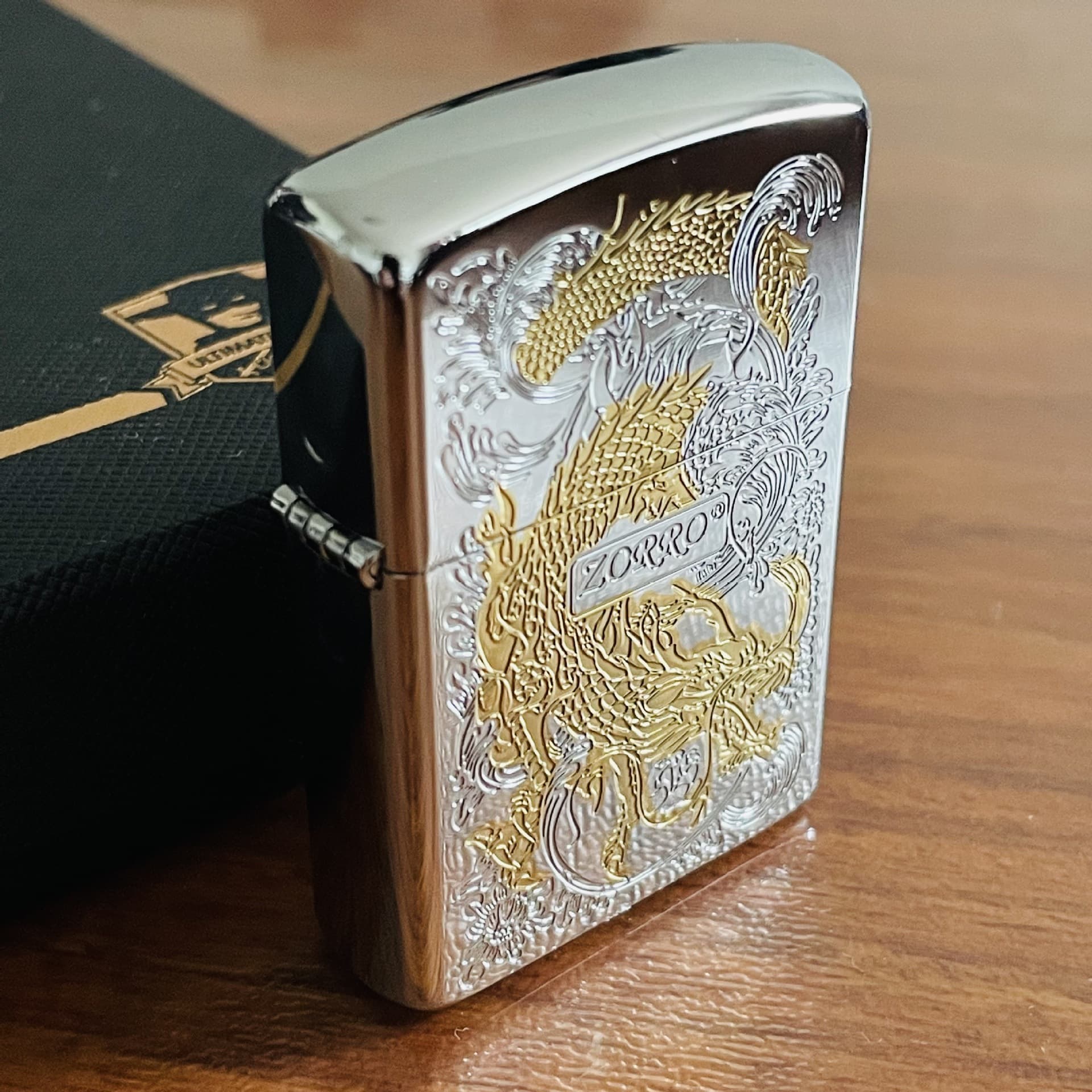 Zorro Zorro Brass Kerosene Windproof Lighter Personalized Creative Ultra-thin Lighter Kerosene Machine Chrome Gold Two-Tone