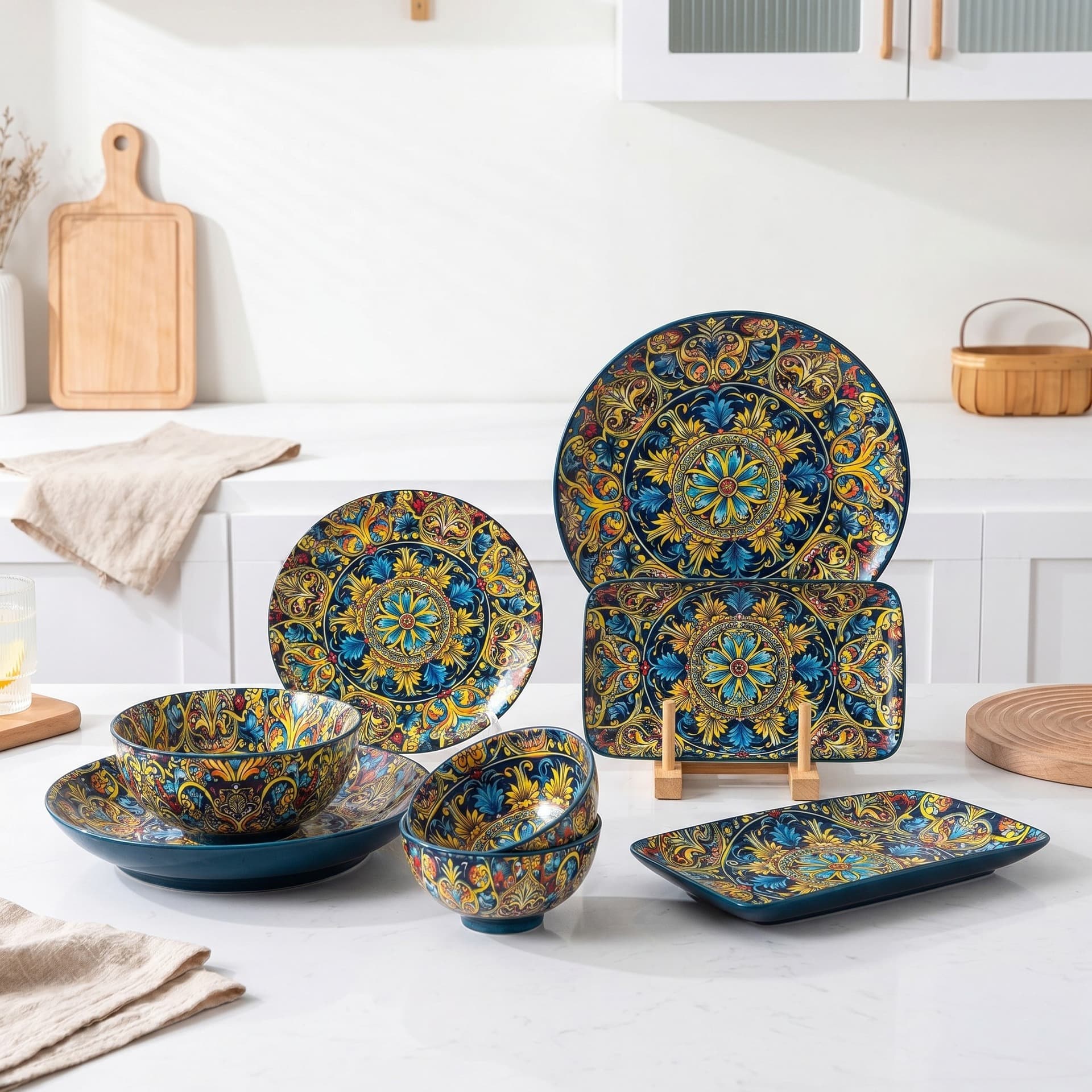 Cross-border tableware Bohemian underglaze ceramic tableware set large round plate rice bowl foreign trade porcelain wholesale