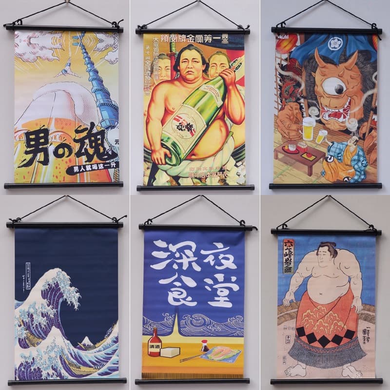 Japanese-style Hanging Banners with Anime Characters, Celebrity Prints, Decorative Paintings, Restaurant Wall Banners, Custom Pattern Wall Cloths
