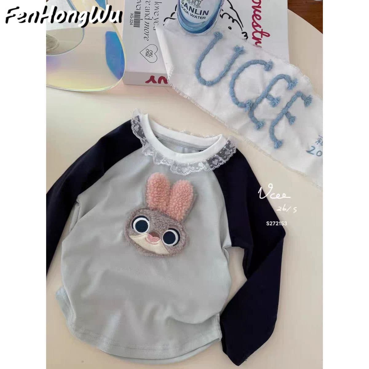 [Pink House] Girls' long-sleeved T-shirt, sweet, thin, western-style, children's great-looking autumn bottoming shirt top