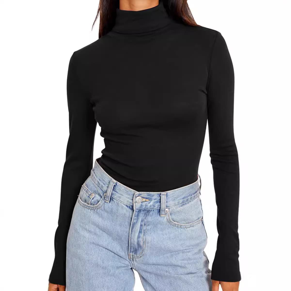 2024 AliExpress Women's Wish Amazon New Autumn Winter European and American Women's Semi-High Neck Base Long Sleeve T-Shirt