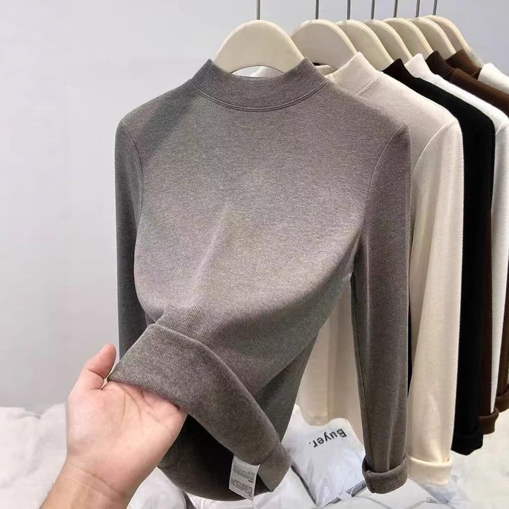 2025 Autumn/Winter New Mousse Cashmere Soft Base Layer Women's Innerwear Double-Sided Brushed Small Stand Collar Long-Sleeve Top